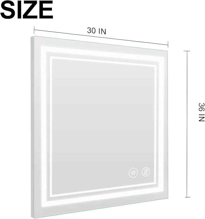 SaniteModar Bathroom Mirror with Lights 36x30 in, Led Mirror for Bathroom, Led Bathroom Mirror, 3 Color Dimmable, Anti Fog, Touch Button, CRI90+, Horizontal/Vertical