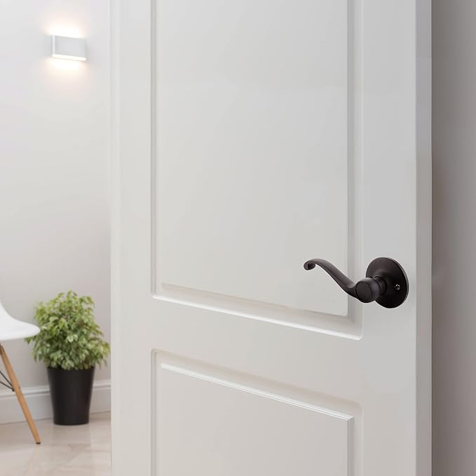 Design House Scroll One-Sided Non-Turning Dummy Door Lever, Matte Black, Decorative Interior Door Handle for Closet, Pantry, and French Doors, Reversible Surface Mount Hardware, 779207 | Surface, Traditional, Brass, Hardware, 779207