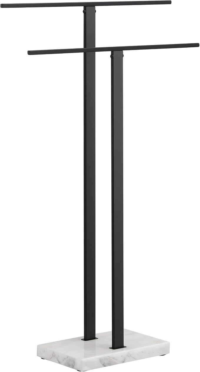 KES Matte Black Standing Towel Rack for Bathroom, Heavy Marble Base, 2-Tier | Stable Marble Base, Steady T-Bars, Fits Bath Towels & Hand Towels, SUS304 Stainless Steel, Freestanding, 33" H, BTH217-BK
