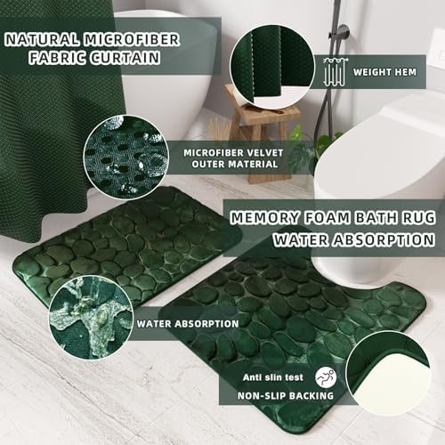 XLHOMO 26PC Bathroom Accessories Set - Gorgeous Green Bathroom Set, Bathroom Accessory Set, Shower Curtain Set with Bathtub Mats for Shower Tub, Trash Can & Soap Dispenser