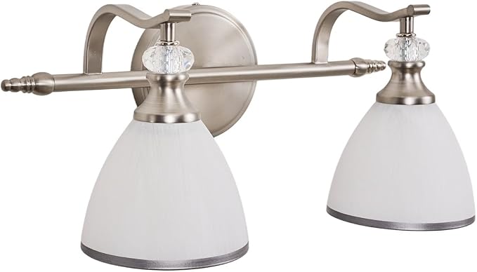 Brushed Nickel Vanity Light, 2-Light Bathroom Light Fixtures with Milky White Bell-Shape Glass Shades, Eye-Friendly Bathroom Wall Lamp for Mirror, Kitchen, Bedroom, Hallway