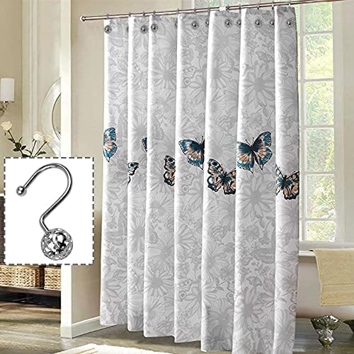 Gracelife 12Pcs Hollow Ball Shower Curtain Hooks Luxury Quality Rustproof Stainless Steel Shower Curtain Rings Hooks for Bathroom Rod (Chrome)