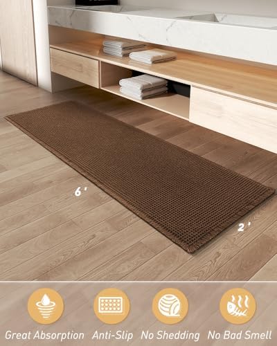 Upgraded Waffle Bath Mat Runner Absorbent Non Slip Bathroom Mat, 2' x 6'