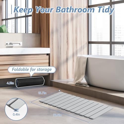 AWW Foldable Stone Bath Mat, Diatomaceous, 31.5"x15.7", Light Grey
