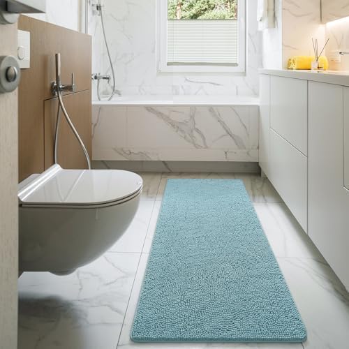 LOCHAS Luxury Bathroom Rug Shaggy Bath Mat 24 x 60 Inch, Spa Blue