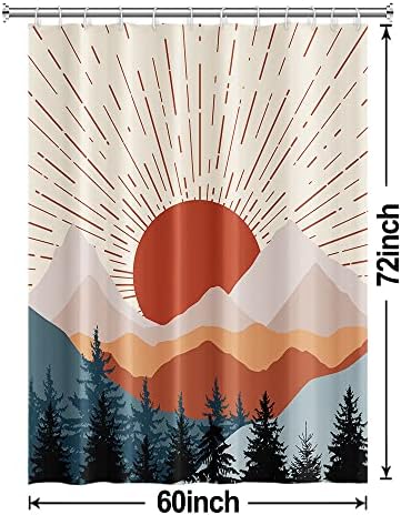Boho Sunrise Shower Curtain with Hooks for Bathroom 60x72 Inch