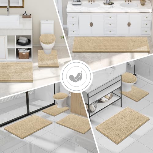 Smiry Chenille Bathroom Rugs Sets 2 Piece (36x24+24x16, Beige)