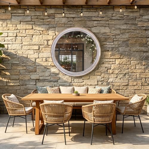 36 Inch Round Mirror for Wall, Rustic Wooden Circle Mirrors for Bathroom