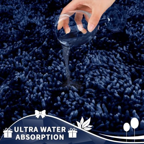 Yimobra Toilet Rugs U Shaped Washable, Extra Thick Soft Absorbent Chenille Contour Bathroom Rugs for Toilet 24x20 Inch, Quick Dry Non Slip Toilet Mat for Bath Floor, Navy Blue