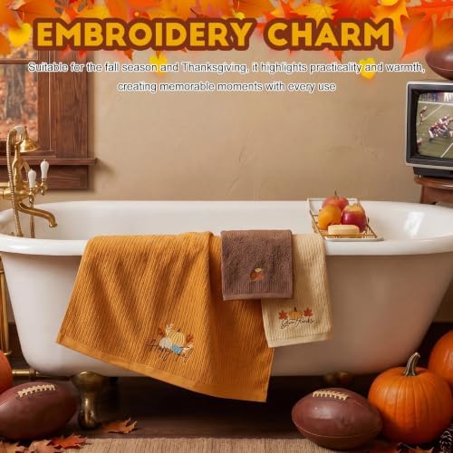 Peryiter 3 Pack Fall Pumpkin Decorative Bath Towel Set