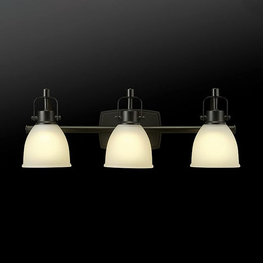 GLOBE Electric 52090 Gilroy 3-Light 25W Integrated LED Vanity Light with Selectable Color Temperature, Matte Black, Frosted Glass Shades, 1780 Lumens, 3000K-4000K-5000K Switch, Energy Star Certified