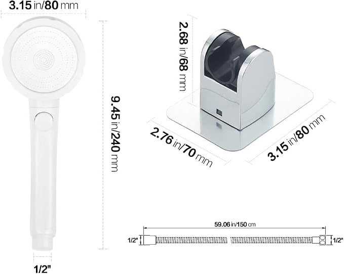 RV & Camper High Pressure Handheld Shower Head with Pause Button | 3 Spray Modes with ON/OFF Switch, Detachable Dog Shower Attachment, Drill-Free Pet Shower Wand with Bracket & Hose, White