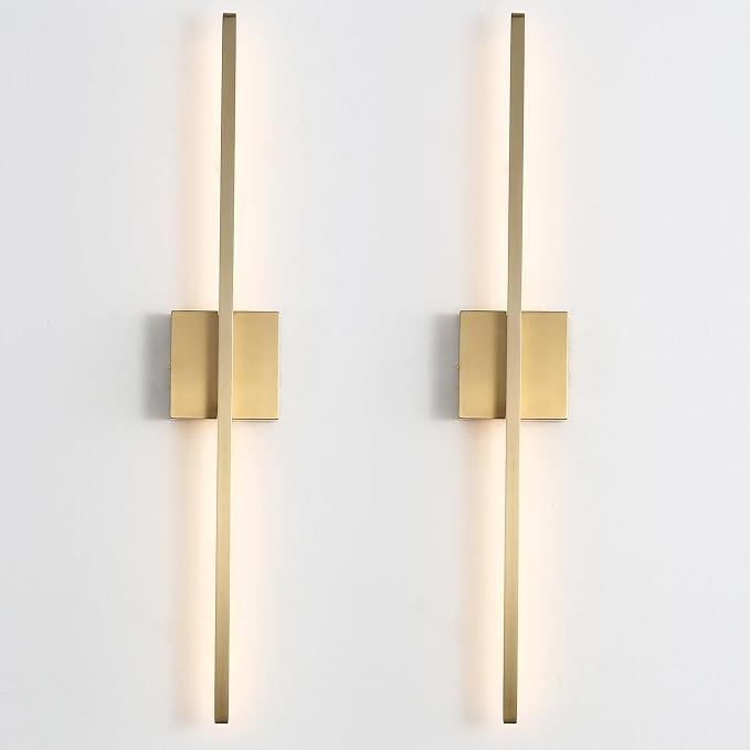 Gold Wall Sconces Set of Two LED Hardwired Dimmable Bedroom | Wall Sconce,Gold Wall Sconce for Bathroom, Living Room, Bedroom, Hardwired 3000K 28 Inch (2 Pack)