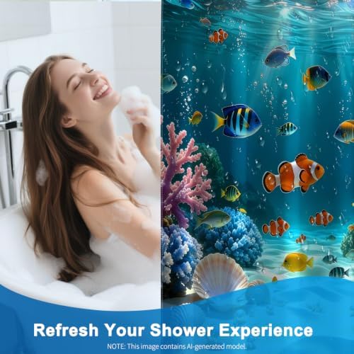 Waterproof Tropical Ocean Weighted Shower Curtains for Bathroom with Hooks