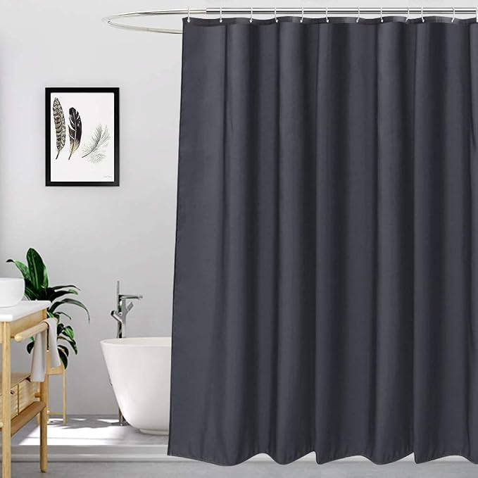 EurCross Dark Gray Fabric Longer Shower Curtain Liner 72 x 84 inch Length,Water Repellent Durable Solid Grey Extra Long Shower Curtains for Bathroom with Hooks
