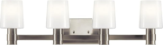 Kichler Adani 4-Light Vanity, Modern Light with Opal Glass in Brushed Nickel, Bathroom (8.25" x 30"), 55177NI