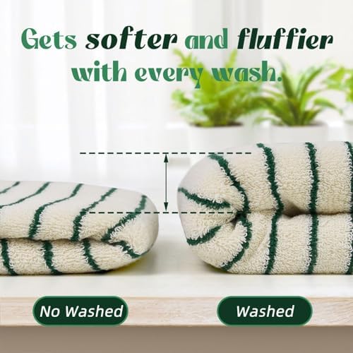 Jacquotha Green Striped Hand Towels for Kitchen, Vintage Bathroom Decor