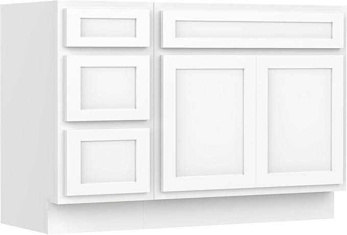 Vanity Art 54 inch Bathroom Vanity Base Only, Single Bathroom Vanity Cabinet with Soft Closing Shaker Drawer, Sturdy Floor Mounted Storage Cabinet Organizer for Bathroom, White, VA4039+VA4015-3