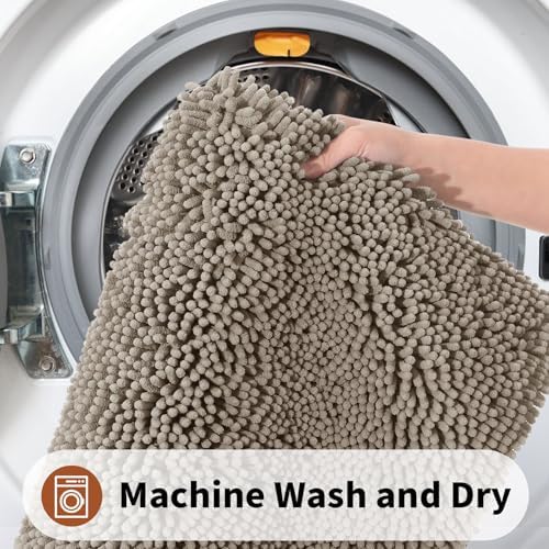 Yimobra Toilet Rugs U Shaped Washable - 24"x20" Non Slip Plush Contour Bath Rugs for Toilet - Super Soft Absorbent Quick Dry Toilet Mats for Bathroom,Camel