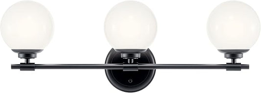 Kichler Benno 3-Light Vanity, Modern Light with Opal Glass in Black, for Bathroom or Powder Room (8.75" x 24.5"), 55172BK