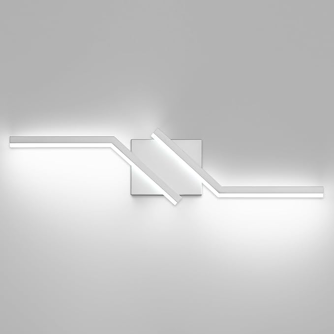 24 inch Nickel Vanity Lights for Bathroom Vanity Light Modern Dimmable Bathroom LED Light Fixtures Over Mirror 6000K Cool White
