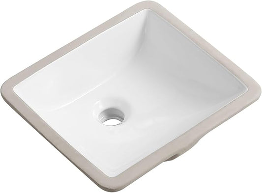 14 Inch Small Undermount Bathroom Sink Rectangle Undermount Sink White Ceramic Under Counter Bathroom Sinks with Overflow (14.4"x12.7")