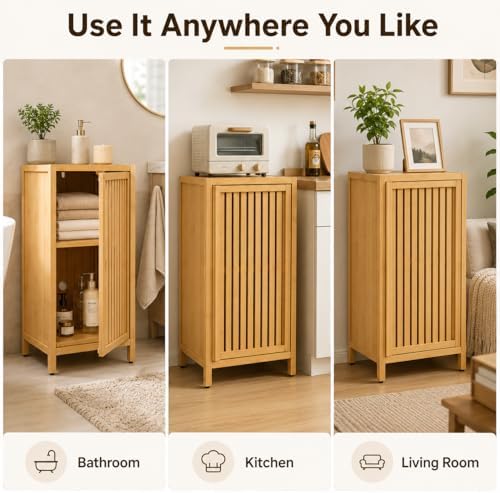 Bamboo Storage Cabinet, Freestanding Bathroom Floor Cabinet