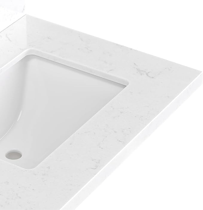 ARIEL Monroe 72-inch Bathroom Vanity with Sink,Solid Wood, 1.5-inch Carrara White Quartz Countertop & Backsplash, Double Oval Porcelain Sink, 9 Dovetail Drawers, Matte Black, White Oak