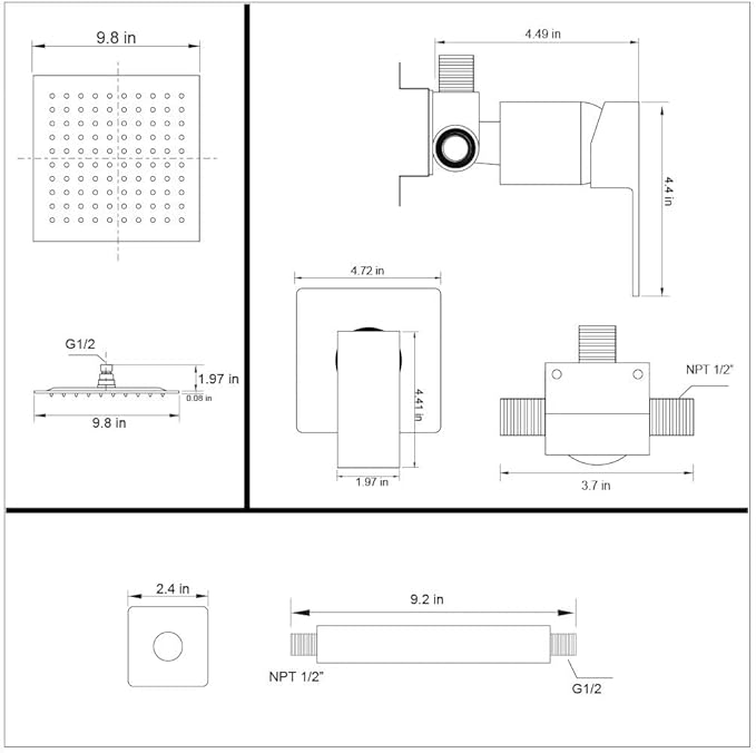 Ceiling Mount Shower Faucet Set Brushed Nickel Bathroom 10 Inch Rainfall Mixer Shower Head System Single Handle Shower Trim Kit with Rough-in Valve