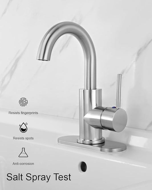 RKF Single-Handle Swivel Spout Bathroom Sink Faucet with Pop-up Drain with Overflow and Supply Hose,Bar Sink Faucet,Small Kitchen Faucet Tap,Brushed Nickel,BF3501P-BN
