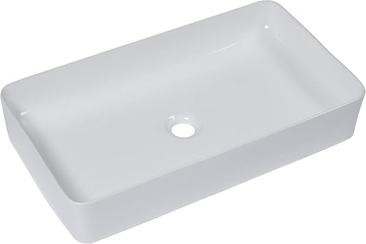 Logmey 24" Bathroom Sink Dorp in 24x14 Large White Vessel Sink for Bathroom Porcelain Rectangule Ceramic Modern Countertop Above Counter Bathroom Vanity Sink Art Basin