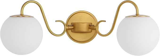 Vintage Brushed Gold Bathroom Vanity Light Fixtures Over Mirror 2 Lights | Vanity Lights For Bathroom With Milk Glass Shade,Medieval Court Style Wall light For Bedroom,DressingTable,Hallway, G9 Incl