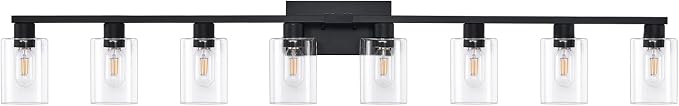 8-Light Black Vanity Light Fixtures,Vanity Lights Clear Glass ShadeRust and Moisture Resistant Easy to Install Vanity Lights for Bathroom Light Over Mirror