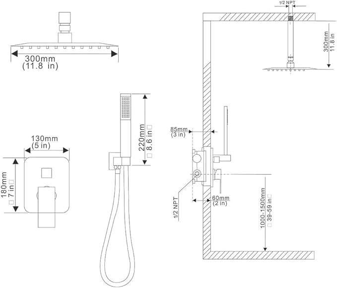 12 Inch Ceiling Mount Brushed Gold Shower System Bathroom Luxury Rain Mixer Shower Combo Set Ceiling Rainfall Shower Head System (Contain Shower Faucet Rough-in Valve Body and Trim Kit)