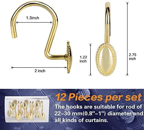 Gold Shower Curtain Hooks Rings, Zinc Alloy with Anti-Rust Coating