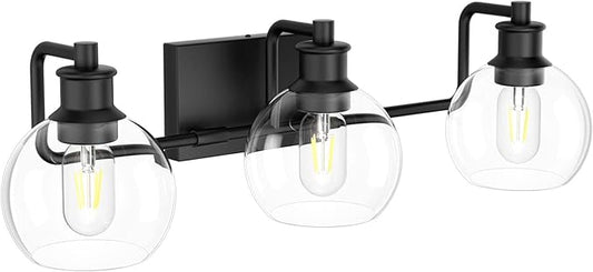 Tipace Black Vintage Bathroom Vanity Light Fixtures Over Mirror Glass Globe 3 Lights Industrial Vanity Lights Farmhouse Bath Lighting(Exclude Bulb)