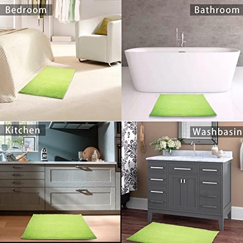 Chenille Bath Mat Microfiber Floor Mat Baby Bath Mat for Kids Washable Bathroom Dry Fast Water Absorbent Shower Mat Area Rugs (15.3" x 23.2", Green)