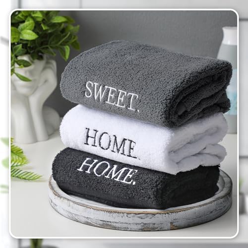 FuWeave 3 Pcs Black Decorative Hand Towels for Bathroom Home Sweet Home