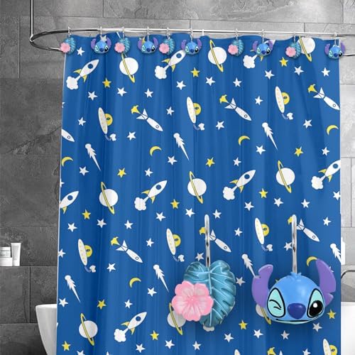 12-Piece Blue Cute Shower Curtain Hooks for Bathroom