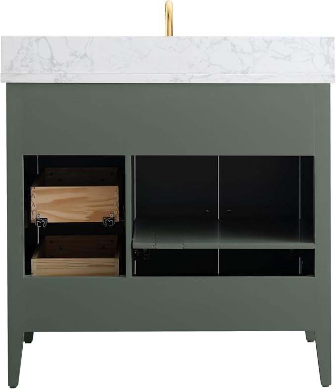 Vanity Art 36 inch Bathroom Vanity with Single Sink & Ceramic Top, Vanity Cabinet with Soft-Closing Doors, Drawers, Solid Wood Frame, Vintage Green, VA9036-VG-BN1