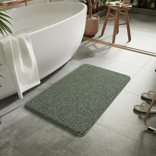 LOCHAS Luxury Bathroom Rug Shaggy Bath Mat 20 x 32 Inch, Sage Green