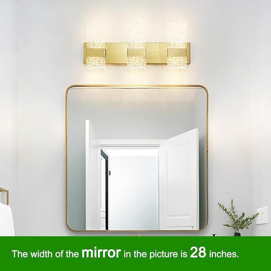 Modern Brushed Gold 6-Lights Bathroom Vanity Light, Eleglant Brass LED Bathroom Light Fixtures Over Mirror, Dimmable Acrylic Shade Wall Lighting Fixtures, Hardwired Wall Light(H9.25in, L21.26in)