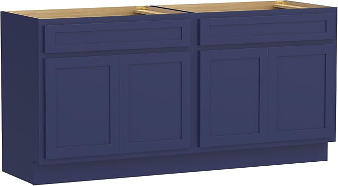 Vanity Art 66 Inch Bathroom Base Cabinet Only, Double Sink Top (Not Include Sink) with Door & Soft Close Hinge, Unassembled Floor Cabinet, Blue, 2ea 33 Inch Combo