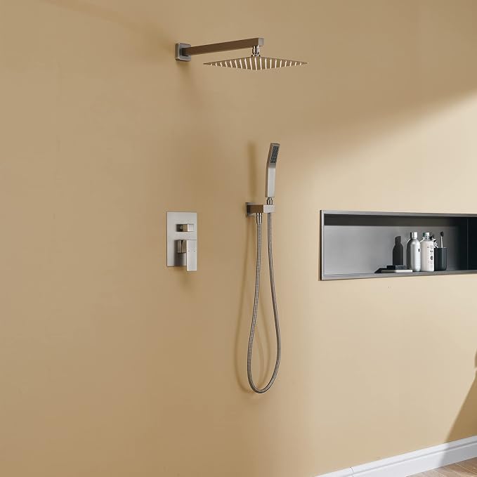 Shower System 10 Inches Rain Shower Combo Set Brushed Nickel Wall Mount Faucet Bathroom Faucets with Rainfall Shower Head and Hand Shower