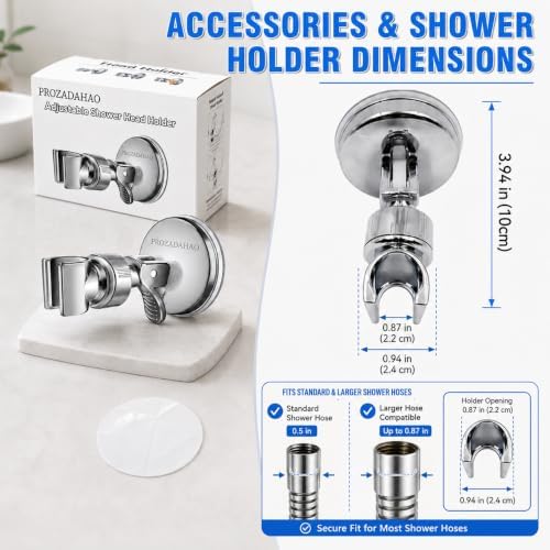 Adjustable Shower Head Holder, Bathroom Suction Cup Bracket for Handheld Showerhead, Removable Wall Mounted Shower Bracket (Silver) (Silver, 1)