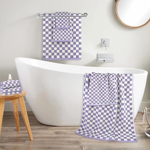 8-Piece Cotton Towels and Washcloths Sets, Checkered Bathroom Towels Set