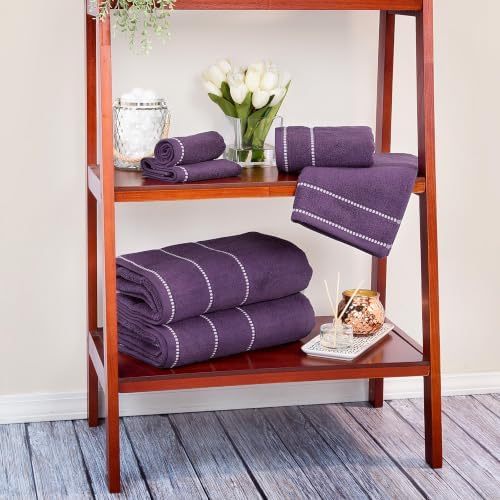 Lavish Home 6 Piece Bathroom Towels Set - 525GSM 100% Cotton Bathroom Essentials - 2 Bath Sheets, 2 Hand Towels, and 2 Wash Cloths for Bath, Shower, Gym, Spa, and Dorm Room (Eggplant)