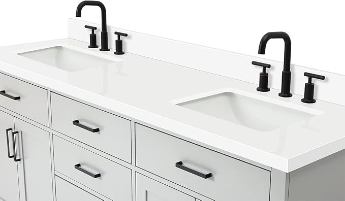 Isabella 72 Inch Bathroom Vanity Double Sink — Grey Bathroom Vanity with Sink, 1.5" Edge Pure White Quartz Countertop, 4 Soft-Close Doors, 4 Dovetail Drawers, and 2 Tilt Drawers