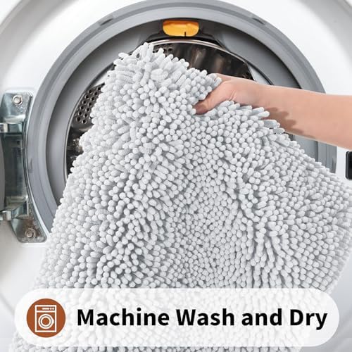 Yimobra Toilet Rugs U Shaped Washable - 24"x20" Non Slip Plush Contour Bath Rugs for Toilet - Super Soft Absorbent Quick Dry Toilet Mats for Bathroom,Silver