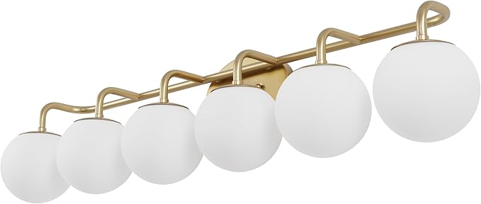 JONATHAN Y Louis Parisian Globe 40" Vanity 6-Light, Gold Painting | White Frosted Glass Shade, Midcentury Parisian Bistro Style, Metal Wall Lamp, Dimmable, Hardwired, LED Bulbs Included